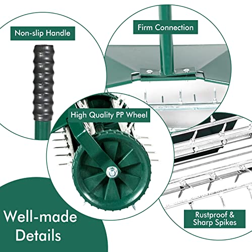 Happytools Rolling Lawn Aerator, Grass Dethatching Manual Aeration Tool with 50 Inch Handle & Fender, Gardening Lawn Care Aerators for Yard Garden Lawn - style: HYT-3425 Upgraded w/ Fender