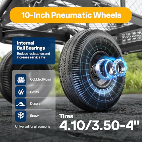 VIVOHOME Heavy Duty 880 Lbs Capacity Mesh Steel Garden Cart Folding Utility Wagon with Removable Sides and 4.10/3.50-4" Wheels 10 inch Tire (Grey) - color: Gray