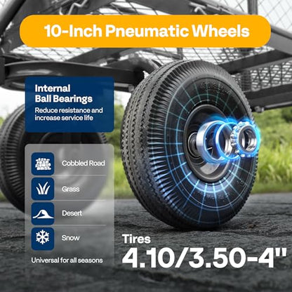 VIVOHOME Heavy Duty 880 Lbs Capacity Mesh Steel Garden Cart Folding Utility Wagon with Removable Sides and 4.10/3.50-4" Wheels 10 inch Tire (Grey) - color: Gray