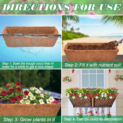 Halatool 3 Pack 24" Trough Coco Liners Replacement for Window Box Planters - size: 24 in
