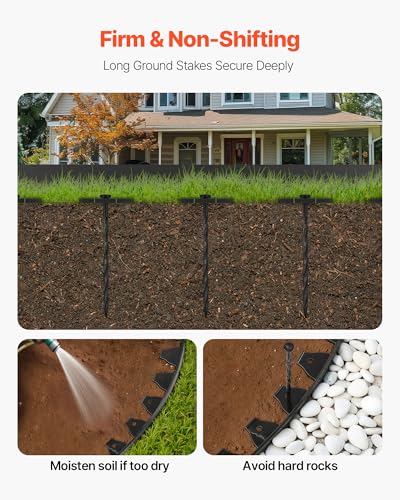 VEVOR Landscape Edging Border, 10Pcs 6 ft x 1.6 in Plastic Garden Edging with 60 Spikes, Sun-Resistant Flowerbed Borders, DIY Layout, No Dig Garden Edger Border Divider for Lawn Edgings for Yard - style: 60ft*1.7in（L-shaped）