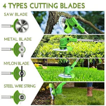 Electric Weed Wacker Cordless, with 2 Battery 26 Pcs Blades Charger - color: Green
