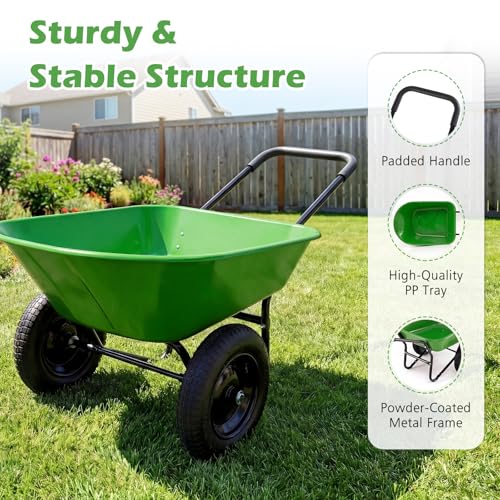 IRONMAX Dual-Wheel Wheelbarrow with All-Terrain Wheels, 220LBS, Light Green - color: Light Green