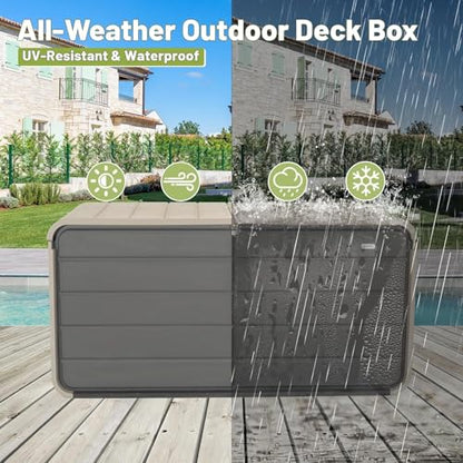 Outdoor Storage Shed, 160 Gallon Resin Deck Box for Patio Tools & Pool - color: Gray-C