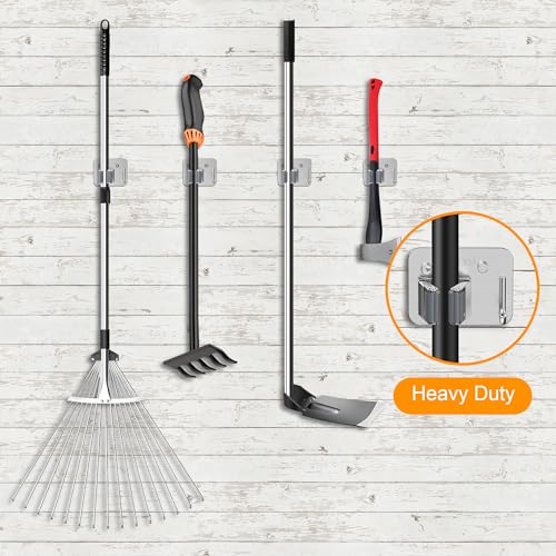 4 Pack Stainless Steel Heavy Duty Broom Holder Wall Mount with Hook, Silver - color: C-Sliver, size: 4PCS Gripper