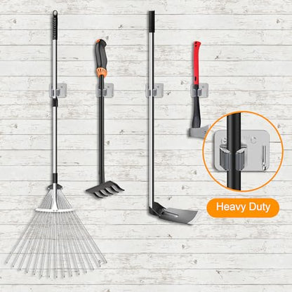 4 Pack Stainless Steel Heavy Duty Broom Holder Wall Mount with Hook, Silver - color: C-Sliver, size: 4PCS Gripper