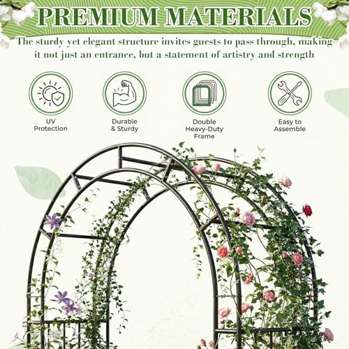 7FT Garden Arch Arbor Heavy Duty Metal Arbour Archway Garden Arch Trellis for Climbing Plants Outdoor