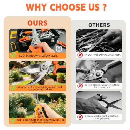 HoMaNa 4 Pack Garden Shears Pruning Set, Stainless Steel Multi-Blade - color: Orange