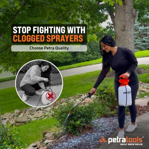 PetraTools HD201 Garden Pump Sprayer 2 Gallon, 52-in Long Hose & 2 Nozzles - color: Orange, size: 2 Gallon