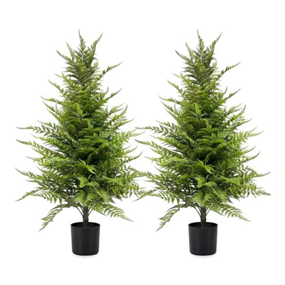 Artificial Fern Trees 3FT, 2 Pack with Pots, UV Resistant Outdoor - color: Fern Trees, size: 3FT