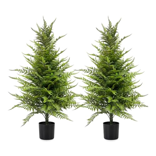 Artificial Fern Trees 3FT, 2 Pack with Pots, UV Resistant Outdoor - color: Fern Trees, size: 3FT