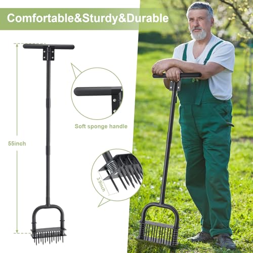 Lawn Aerator,55 inch Long Aerator Lawn Tool,Save Labour Core Aerator with 14 Steel Spikes,Manual Push Grass Aerator for Lawn and Garden,Yard - size: 55 inch