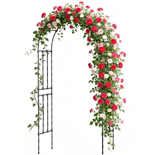 Miory Garden Arch Trellis for Climbing Plants, 1.3x7.9ft Steel with UV-Resistant PE Coating Arbor Outdoor, Vertical Support for Vines Flowers Vegetable, Wedding Archway (Black) - size: 1.3x7.9 ft