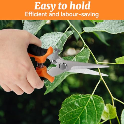 2Pcs Stainless Steel Garden Pruning Shears, Antiskid Curved Sharp Floral Cutter, Snips Parrot-Beak Style - Orange - color: Orange