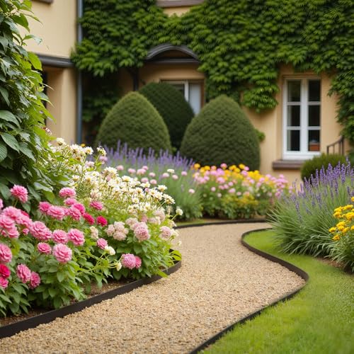 VEVOR Landscape Edging, 20 ft x 2 in Plastic Garden Border Edging with 120 Spikes, No Dig, Flexible Lawn Edgings Roll, UV-Resistant Mini Fence Borders Pathway Edgings for Flower Beds Yard Paver - style: 20ft*2in（L-shaped）