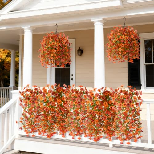 ZFProcess Artificial Fall Flowers for Outdoors 2PCS Silk Fake Flowers - color: Fall Orange