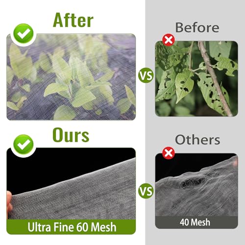 2 Pack Fruit Tree Netting Bags with Zipper and Drawstring, 6 x 6ft Ultra Fine Mesh Garden Netting Plant Cover, Bird Netting for Blueberry Bushes, Fruit Trees, Flowers (White, 6 x 6 ft) - color: White, size: 6 x 6 ft