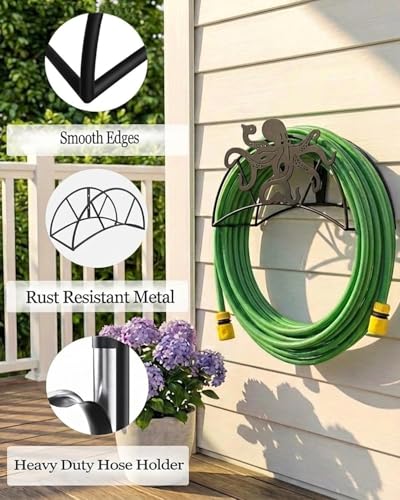 Octopus Hose Hanger Metal Wall Mount Heavy Duty 125'5/8" Garden Hose Holder - color: Octopus