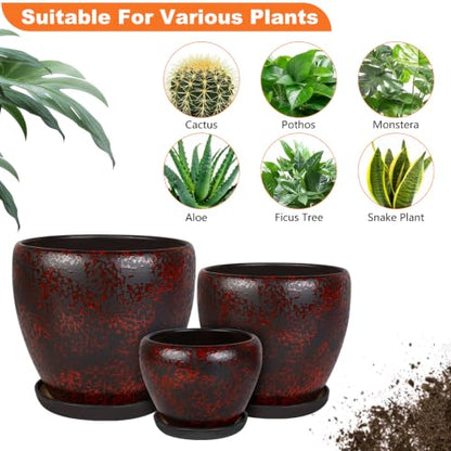 Ceramic Plant Pots With Saucer & Drainage Hole, 8 inch Indoor Flower Pots - color: Red, size: 8 inch