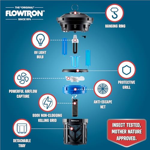 Flowtron Bug Trap Zapper, UV Light & Fan, 800V Grid, 530 Sq Ft Coverage