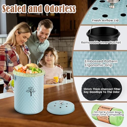 AOSION Countertop Kitchen Odorless Compost Bin with Removable Inner Bucket - color: Blue