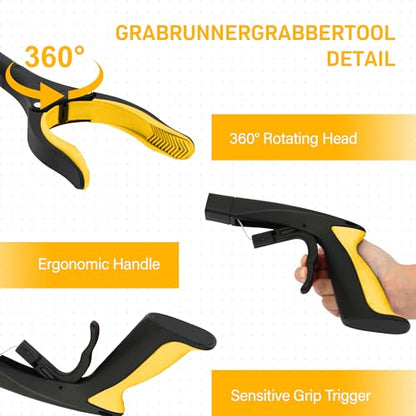 2 Pack 32 inch GrabRunner Reacher Grabber Tool with Rotating Head and Magnet (New Yellow) - color: Yellow(pack of 2)