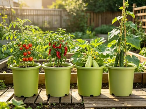 4-Pack 16 inch Large Deep Planters for Outdoor Plants, Heavy-Duty Plant Pot - color: Light Green