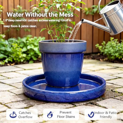 13.8 inch Ceramic Plant Saucer, Blue - color: Blue