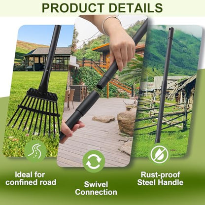 Small Rake for Leaves, 11 Tines Narrow Garden Rake, 60'' Long Handle Small Rakes for Dog Poop, Lawns, Flower Beds, Mulch, Shrub - style: 11 Tines Rake