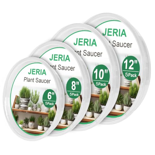 JERIA 20 Pack Clear Plant Saucers（6/8/10/12 Inch）,Plastic Flower Pot Trays,Round Durable Plant Drip Trays for Indoor and Outdoor - size: 6/8/10/12 Inch (20 Pack)