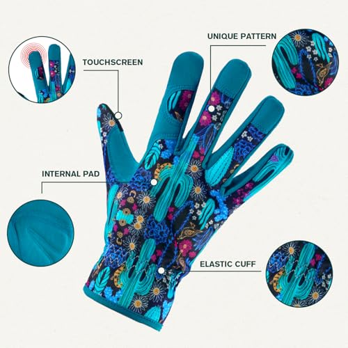 Gardening Gloves for Women, Touchscreen Printed Thorn-Proof - color: Cactus, size: Medium