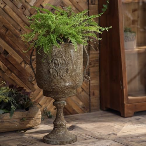 Vintage Urn Planter with Embossed Pattern, Decorative Bronze Finish Flower Pot, Classic Round Plant Pot for Outdoor Indoor Home Garden Patio Front Porch Entryway（26 in High）