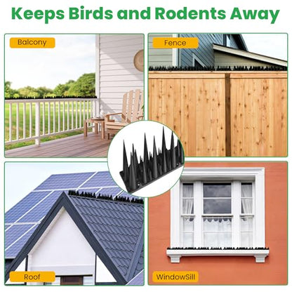 BUGGOFF - Bird & Rodent Spikes, Unique Spike Pattern effecitviely deteres Pesky Pigeons, Squirrels, Raccoons. Installs on Fences, Gates, Roofs, Walls and More! (13 Feet, Black Plastic) - color: Black Plastic
