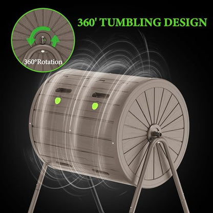 EasyUp Dual Chamber Tumbling Composter, 43 Gallon Outdoor Tumbling Composter, Rotating Design with Renovate Doors and Steel Frame(Gray) - color: Gray