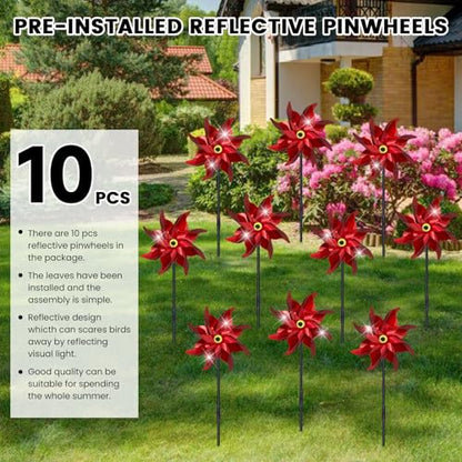 10 PCS Reflective Pinwheels for Yard and Garden Bird Devices Pre-Installed Sparkly Wind Spinner Deterrent to Scare Birds Away from Yard Patio Farm (Red) - color: Red