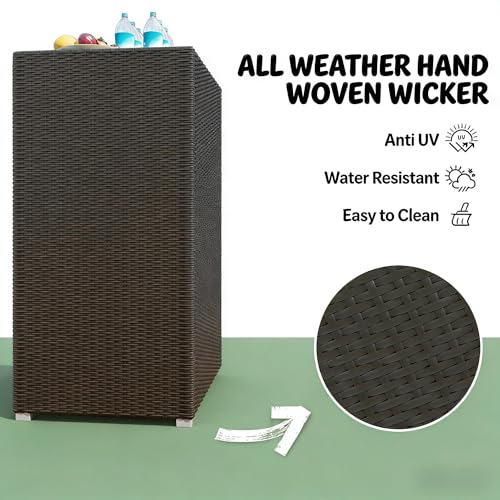 Tall Outdoor Storage Box and Wicker Deck Box Cabinet with Magnetic Doors and Drawer, Resin Rattan Patio Organizer for Poolside Towels and Garden Tools, 23.6 x 23.6 x 47.2 Inches, Dark Brown - color: Dark Brown - 23.60 X 23.60 X 47.20 Inch