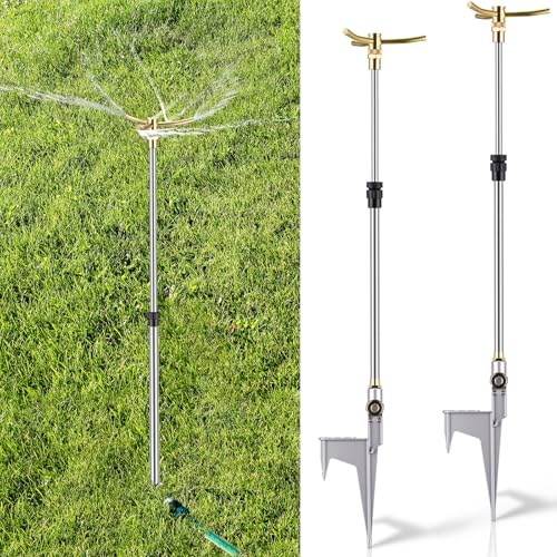 Funnymoom 2 Pack 3-arm Rotating Telescoping Sprinkler 360 Degree Swivel Garden Sprinkler High Rise Lawn with Step Base up to 41.7 Inch for Large Area Coverage (Silver) - color: Silver