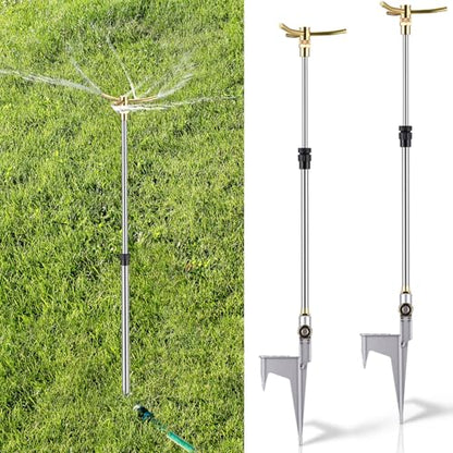 Funnymoom 2 Pack 3-arm Rotating Telescoping Sprinkler 360 Degree Swivel Garden Sprinkler High Rise Lawn with Step Base up to 41.7 Inch for Large Area Coverage (Silver) - color: Silver