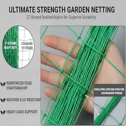 Heavy Duty Trellis Netting for Climbing Plants, Garden Netting for Vegetables, Strong Plant Support Net for Cucumbers, Tomatoes & Peas, with 50 Plant Ties - size: 6.6 ft x 9.8 ft