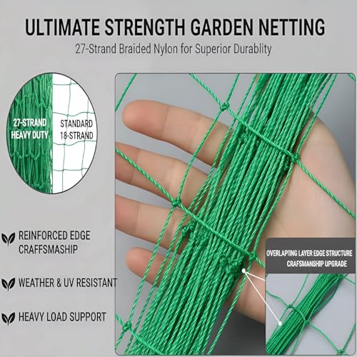 Heavy Duty Trellis Netting for Climbing Plants, Garden Netting for Vegetables, Strong Plant Support Net for Cucumbers, Tomatoes & Peas, with 50 Plant Ties - size: 6.6 ft x 16.4 ft