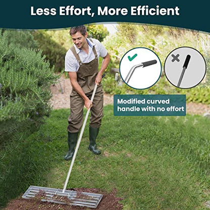 Lawn Leveling Rake 30x10 inch, (Professional-Grade) Lawn Leveler Tool with Stainless Steel Handle Rakes for Lawns Heavy Duty Landscape Rake for Backyard, Garden, Golf Course, Farm, Pasture - size: 30x10inch-6.5FT