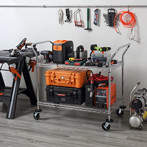 Finnhomy 2 Tier Commercial Grade Rolling Cart, Heavy Duty Utility Cart, Carts with Wheels and Handles, Kitchen Carts on Wheels, Metal Cart with 600 lbs Capacity, Shelf Size 23.6"Dx47.2"W x 39.4"H, NSF - size: 24"D x 48"W x 39.3"H