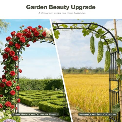 Square Tube Garden Arch Trellis, 10.5FT x 8.2FT Metal Arbor, Outdoor Trellis for Climbing Plants, Black - color: 126'' L/Black