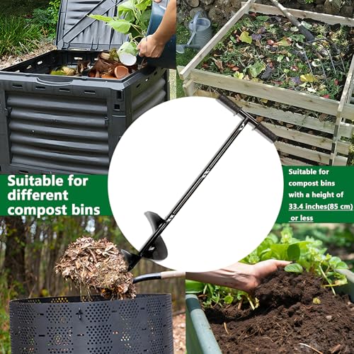 Compost Stirring Tool,Compost Turning Bar 33.4inch,Manual Compost Aerator Tool Turner and Mixing Tool for Outdoor Compost Tumbler Bins,Composting Accessories (Black-33.4IN)