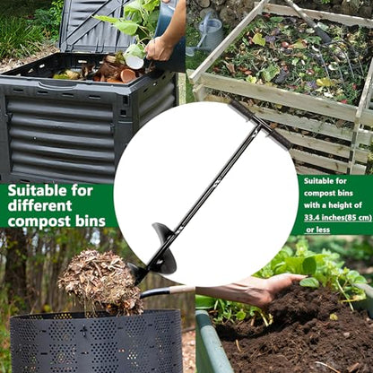 Compost Stirring Tool,Compost Turning Bar 33.4inch,Manual Compost Aerator Tool Turner and Mixing Tool for Outdoor Compost Tumbler Bins,Composting Accessories (Black-33.4IN)