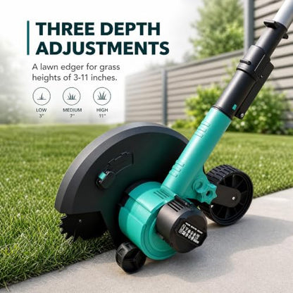 Brushless 20V Cordless Lawn Edger, 9" Electric Edger Lawn Tool with 4.0Ah Battery & Charger, 3 Depth Settings, Adjustable Handle, Dual Wheels Yard Edger for Lawn & Sidewalk