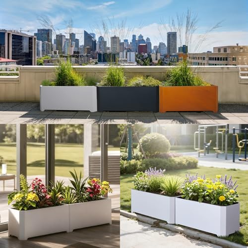 Metal Rectangular Planter Box 36"L x 15"W x 15"H Large White Planters - color: White, size: 36"Lx15"Wx15"H