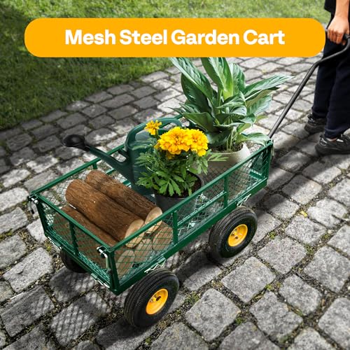 VIVOHOME Heavy Duty 880 Lbs 4.5 Cu Ft Mesh Steel Garden Cart Utility Wagon - color: Green