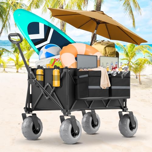 Beach Wagon with Big Wheels for Sand with 9" All Terrain Inflatable Tires - color: Black