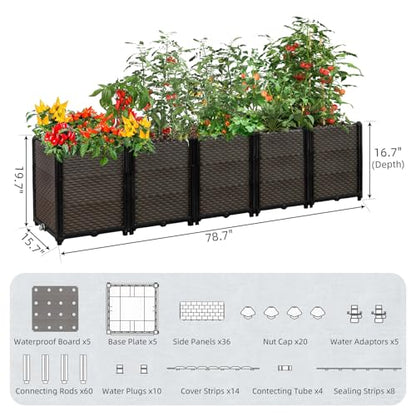 Large Raised Planter Box Outdoor Self Watering 78.7"x15.7"x19.7", Deep Raised Garden Bed - Elevated Garden Box with Drainage Plug, Rectangular Garden Planter Perfect for Patio Balcony Deck - size: L 79"xW 16"xH 20"